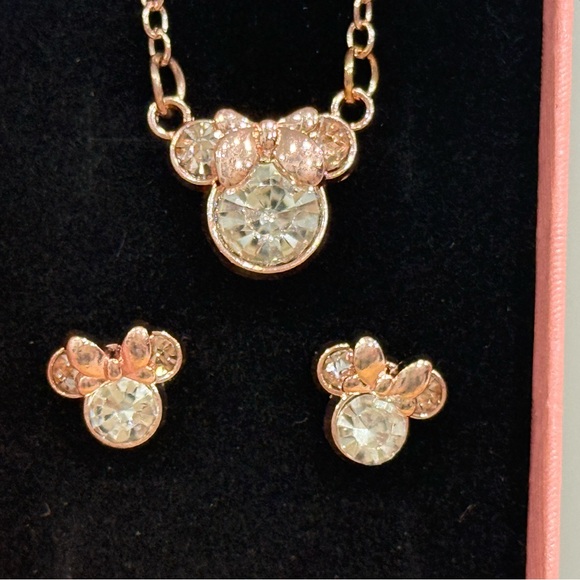 Jewelry Set | Rose Gold Minnie Mouse Earring Studs + Necklace - Picture 2 of 4
